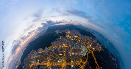 Canvas Print Panorama image of Hong Kong Cityscape from sky view