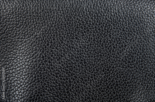 Macro image of black leather texture, material background.