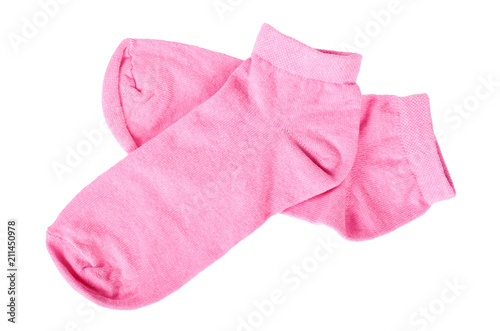 Fashionable pink socks isolated on a white background.