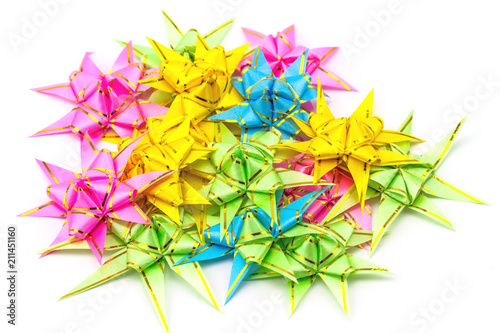 Set ribbon folded into a flower. Wrap coins by hand. I worked for the sacred(ordination ,matriculation ,initiation) in Thailand, on white background photo