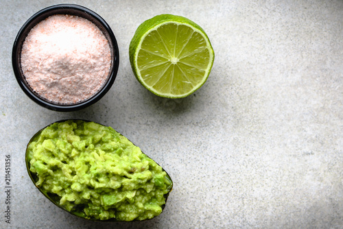 Mexican sauce, guacamole with avocado, vegetarian diet and healthy food concept