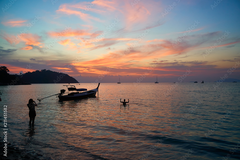 Koh lipe island sunset boat view 