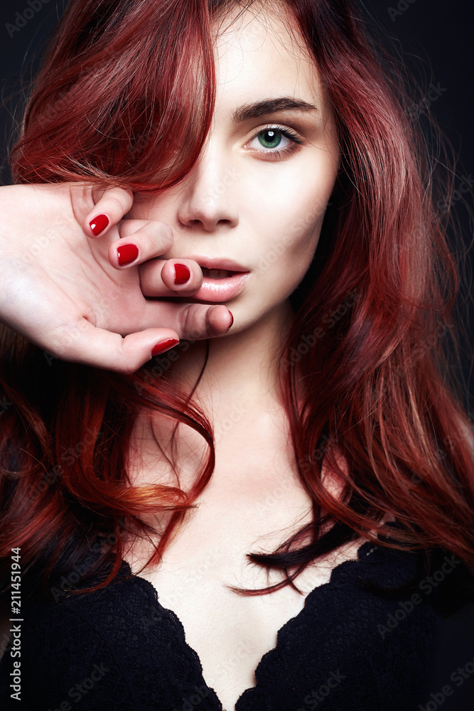 Fototapeta premium Healthy Red Hair Beautiful Young Woman