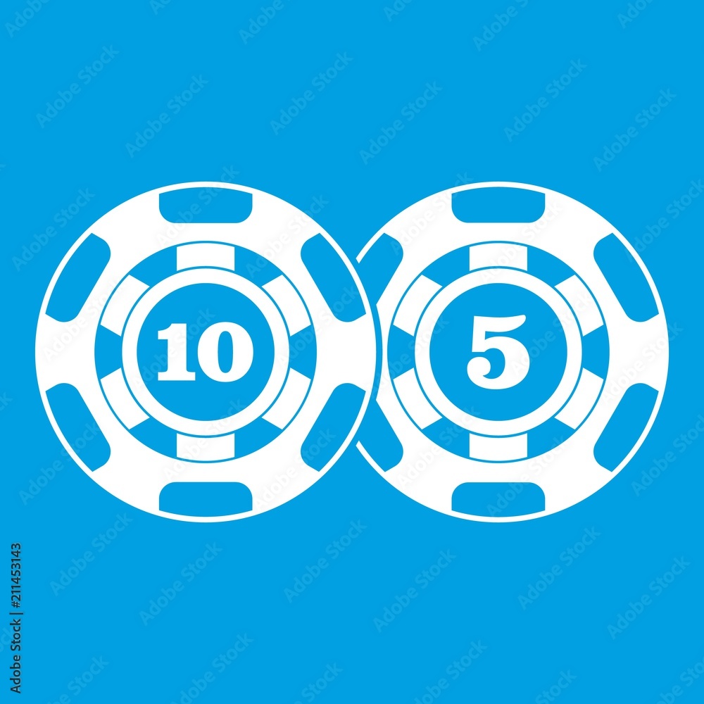 Poker chips nominal five and ten icon white isolated on blue background vector illustration Poker chips nominal five and ten icon white isolated on blue background vector illustration