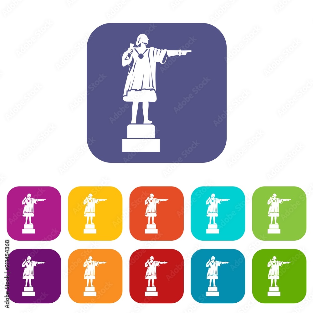 Columbus monument icons set vector illustration in flat style in colors red, blue, green, and other Columbus monument icons set vector illustration in flat style in colors red, blue, green, and other