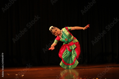 bharathanatyam is one of the classical dance forms of india,from the state of tamil nadu.the picture is from a stage performance photo