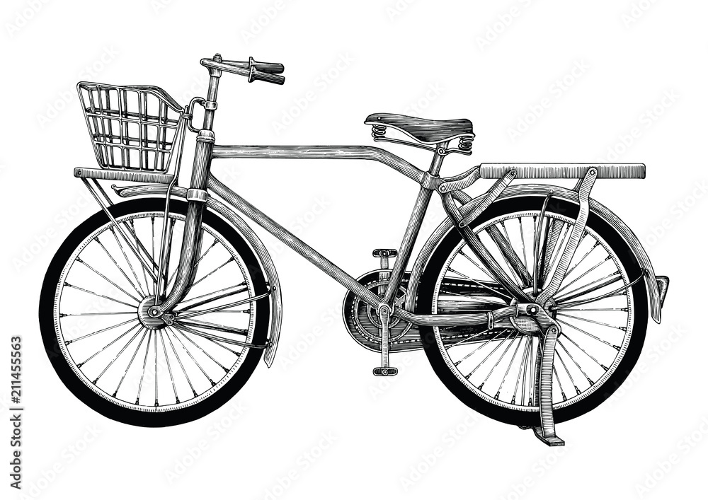 Vintage bicycle hand drawing clip art isolated on white bakground