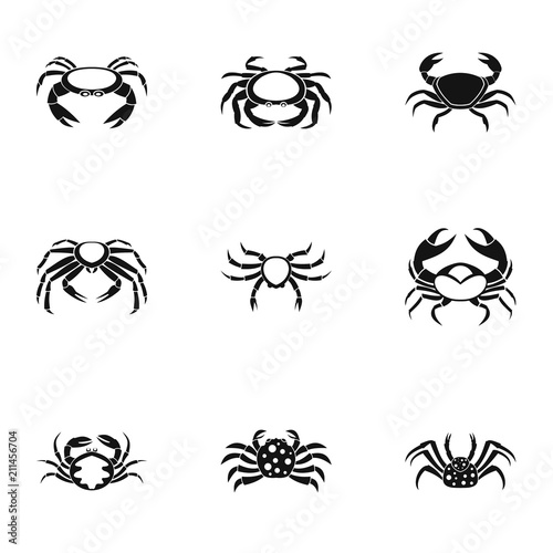 Crab icons set. Simple set of 9 crab vector icons for web isolated on white background © ylivdesign