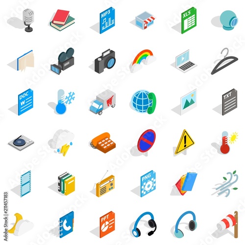 Mobile file icons set. Isometric style of 36 mobile file vector icons for web isolated on white background