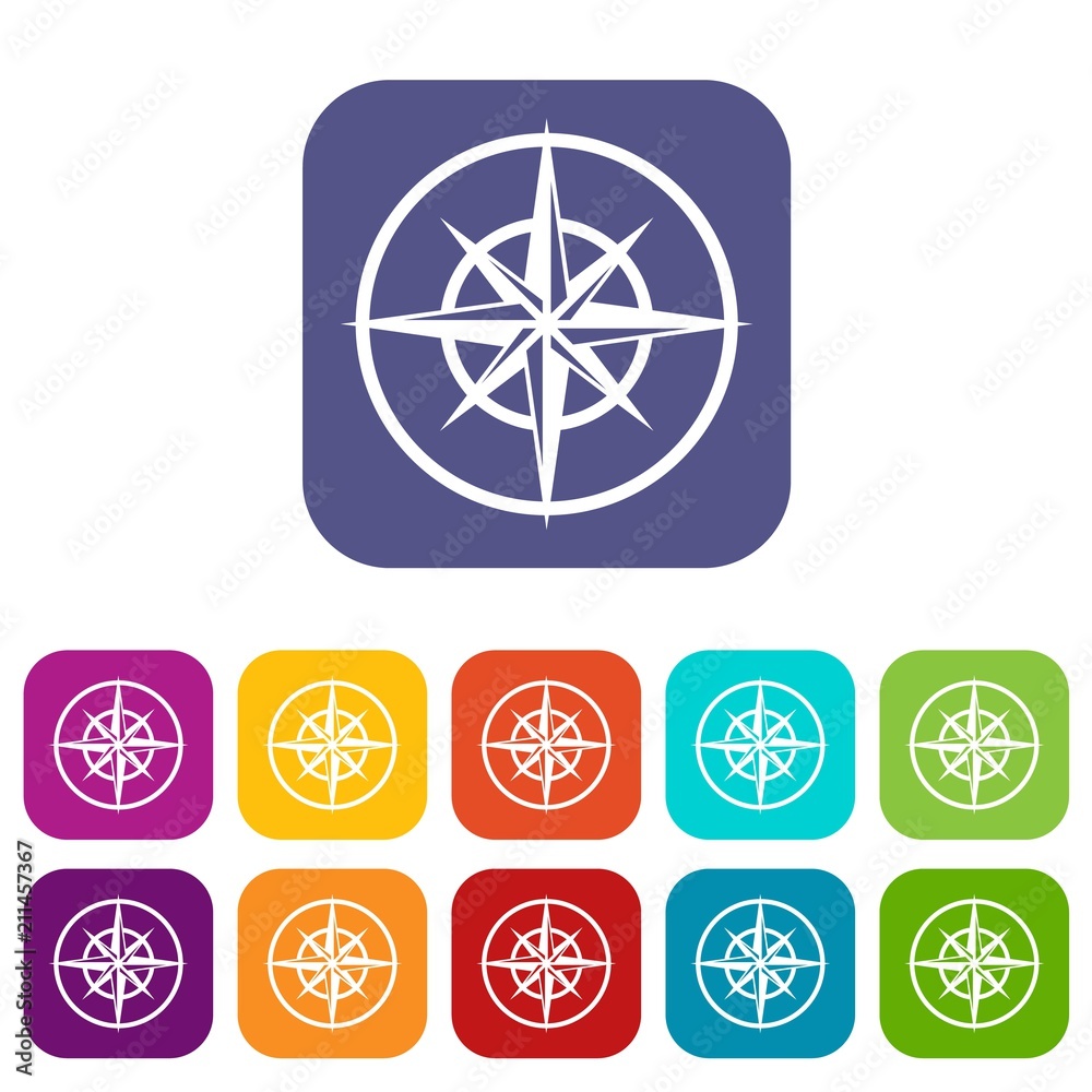 Sign of compass to determine cardinal directions icons set vector illustration in flat style in colors red, blue, green, and other Sign of compass to determine cardinal directions icons set vector illustration in flat style in colors red, blue, green, and other