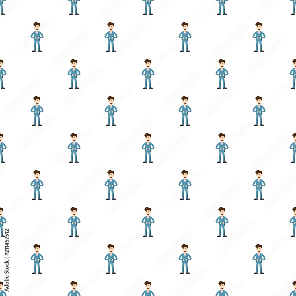 Successful businessman wearing blue suit pattern seamless repeat in cartoon style vector illustration