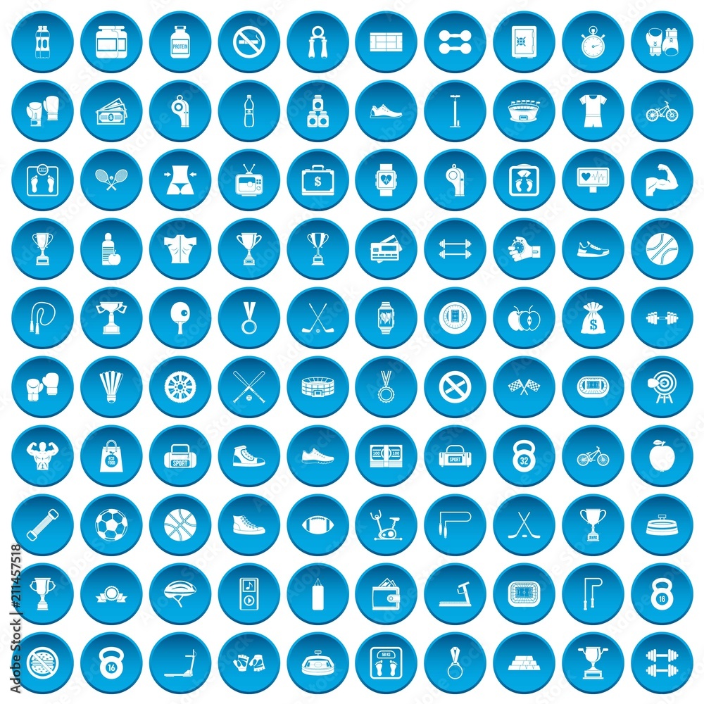 100 boxing icons set in blue circle isolated on white vectr illustration 100 boxing icons set in blue circle isolated on white vectr illustration