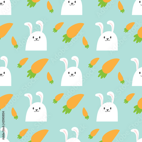 Easter rabbit character bunny seamless pattern background vector cute happy a...