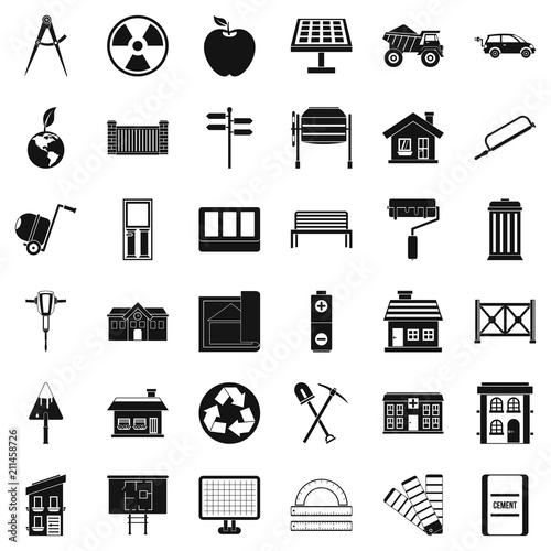 Construction industry icons set. Simple style of 36 construction industry vector icons for web isolated on white background