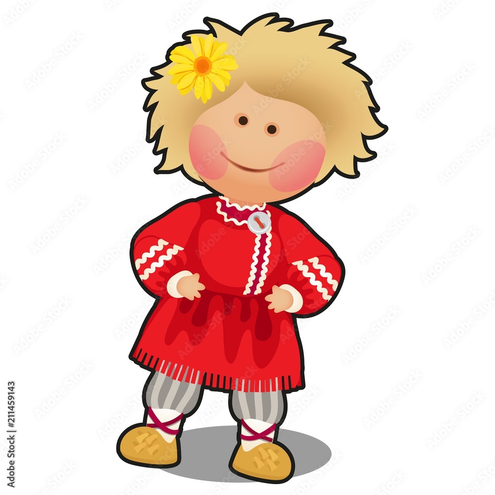 Rag doll in the form of a boy in Russian folk clothes isolated on white background. Vector cartoon close-up illustration. Rag doll in the form of a boy in Russian folk clothes isolated on white background. Vector cartoon close-up illustration.