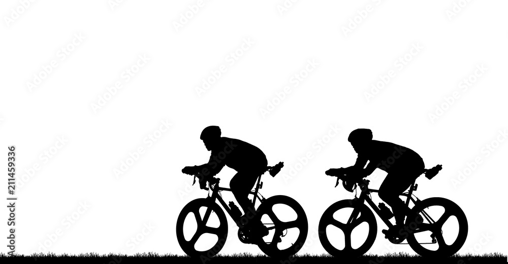 Obraz premium Silhouette man and bike relaxing on white background.