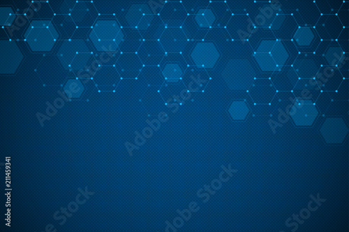 Abstract science and technology concept from hexagonal elements. Polygonal geometric design with hexagons pattern. Hi-tech digital background.
