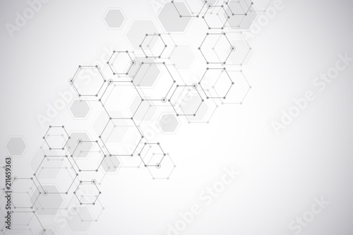 Geometric background from hexagons. Abstract molecular structure and chemical elements. Medical, science and technology concept.
