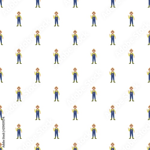 Farmer pattern seamless repeat in cartoon style vector illustration