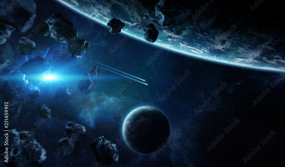 Naklejka premium Distant planet system in space with exoplanets 3D rendering elements of this image furnished by NASA