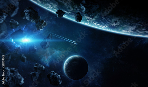 Fototapeta Naklejka Na Ścianę i Meble -  Distant planet system in space with exoplanets 3D rendering elements of this image furnished by NASA