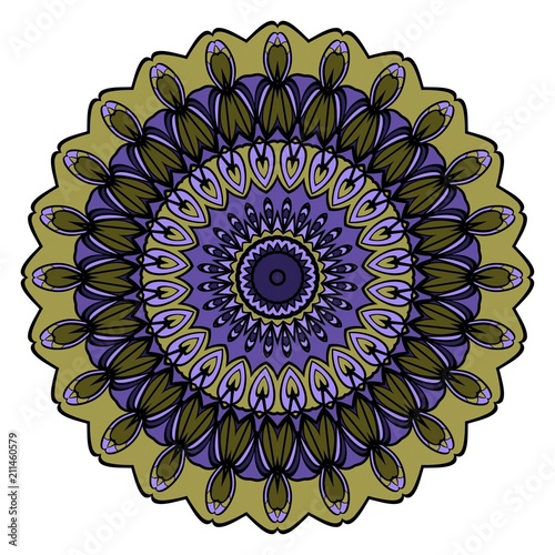 Vector hand drawn flower symbol illustration. Color mandala design