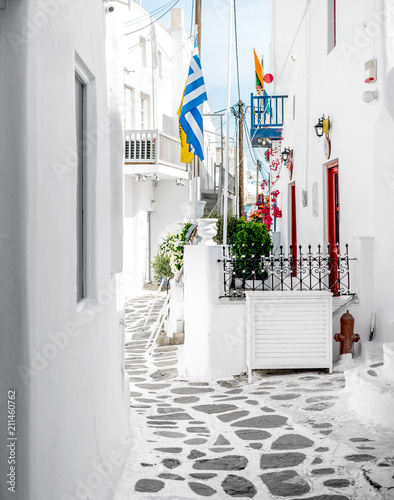 Fototapeta Naklejka Na Ścianę i Meble -  Narrow alley of old city on Mykonos island