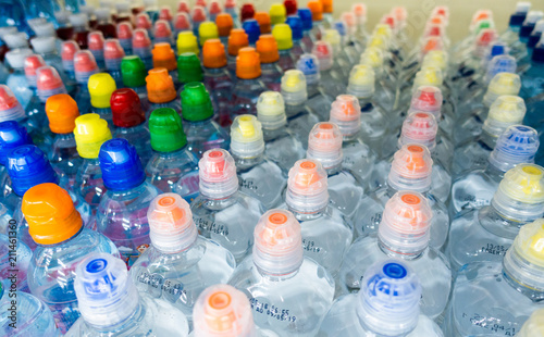 bottles with water, colorful cover