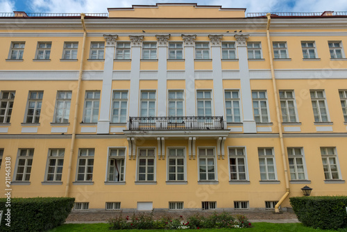 SAINT PETERSBURG, RUSSIA - AUGUST 18, 2017: Moika Embankment, 12. The last address of A. S. Pushkin. The poet lived here in 1836-1837