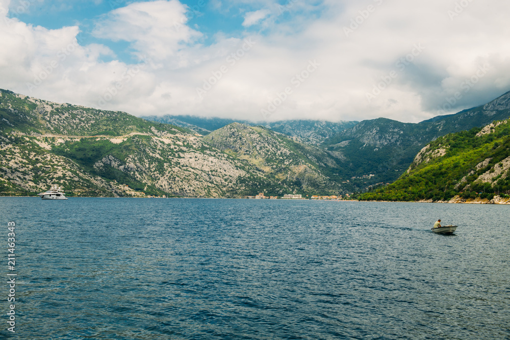 Veiw from boko-kotor bay to Risan town. Montenegro