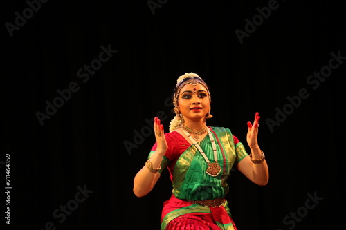 bharathanatyam is one of the classical dance forms of india,from the state of tamil nadu.the picture is from a stage performance photo