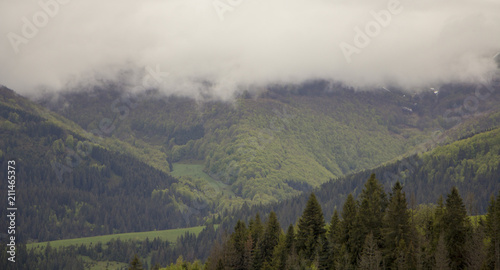 Cloudy weather in the mountains, Ukrainian Carpathians