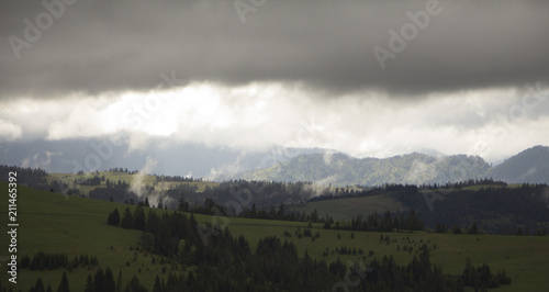 Cloudy weather in the mountains, Ukrainian Carpathians photo
