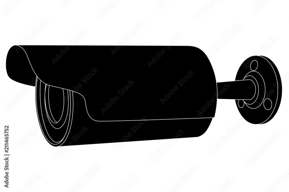 CCTV security camera. Side view. Black outline drawing CCTV security camera. Side view. Black outline drawing