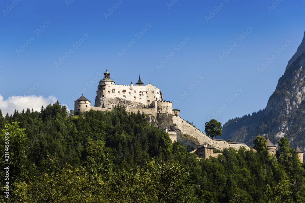 View of the hohenwerfen castle in Austria.