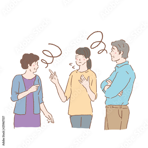 話し合う　シニア　親子　イラスト