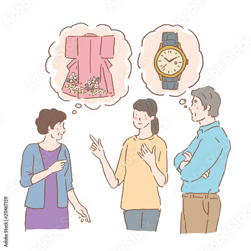 話し合う　シニア　親子　イラスト