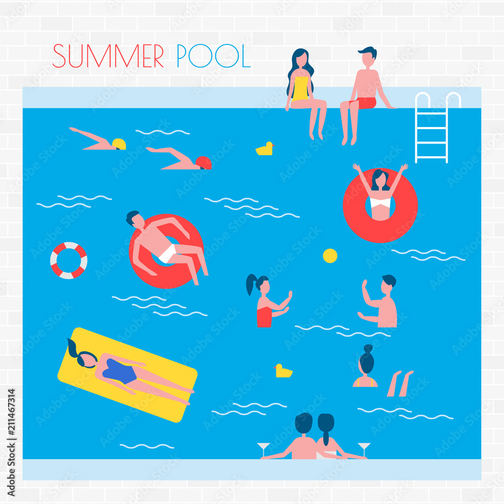 Summer Pool with People and Inflatable Things Summer Pool with People and Inflatable Things