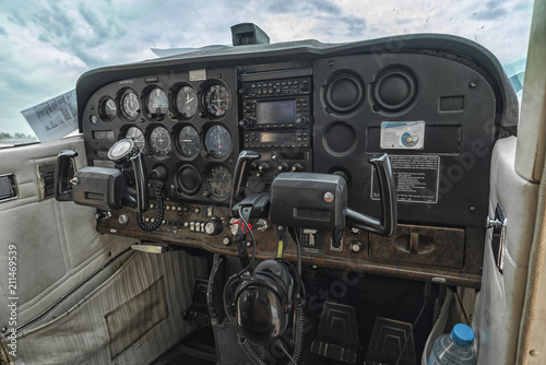 Cockpit of a light aircraft. 