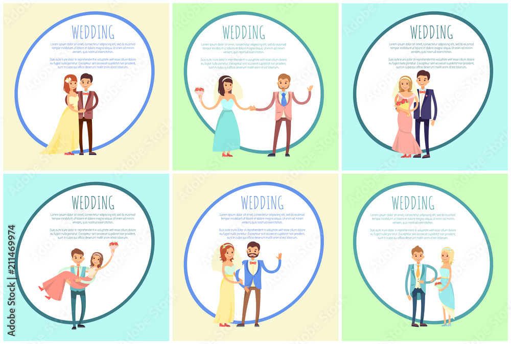 Newlyweds in Wedding Gowns and Festive Suits Set Newlyweds in Wedding Gowns and Festive Suits Set