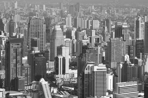 Black and white toned image of skyscrapers of Bangkok city