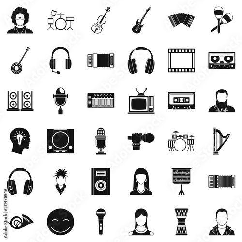 Musical instrument icons set. Simple style of 36 musical instrument vector icons for web isolated on white background