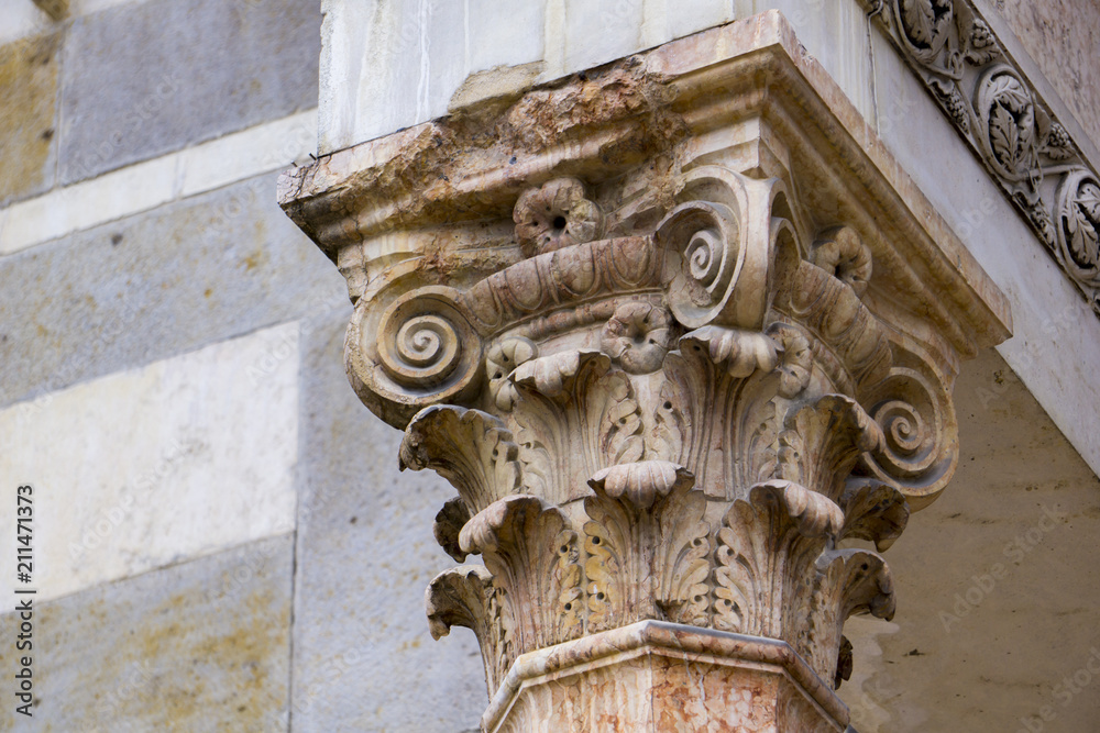 Closeup of the antique decorative pillar