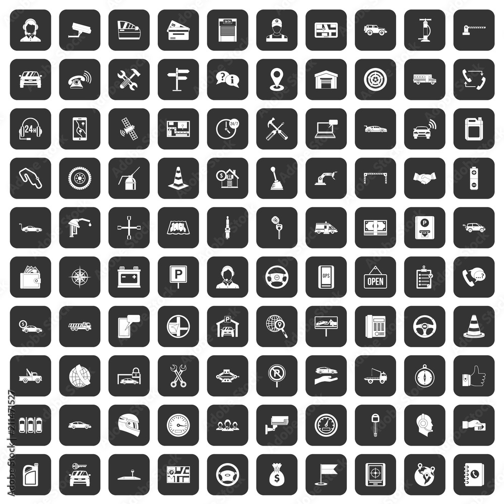 100 auto service icons set in black color isolated vector illustration 100 auto service icons set in black color isolated vector illustration