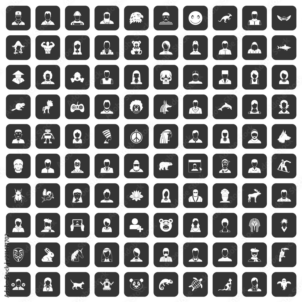 100 avatar icons set in black color isolated vector illustration 100 avatar icons set in black color isolated vector illustration