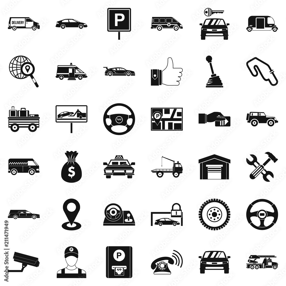 Venicle icons set. Simple style of 36 venicle vector icons for web isolated on white background