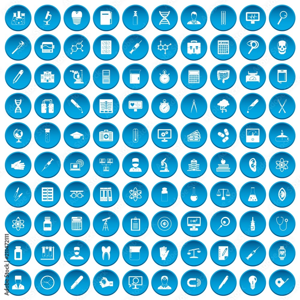 100 lab icons set in blue circle isolated on white vectr illustration 100 lab icons set in blue circle isolated on white vectr illustration