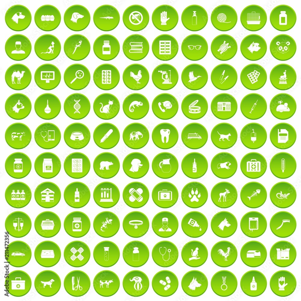 100 veterinary icons set in green circle isolated on white vectr illustration 100 veterinary icons set in green circle isolated on white vectr illustration