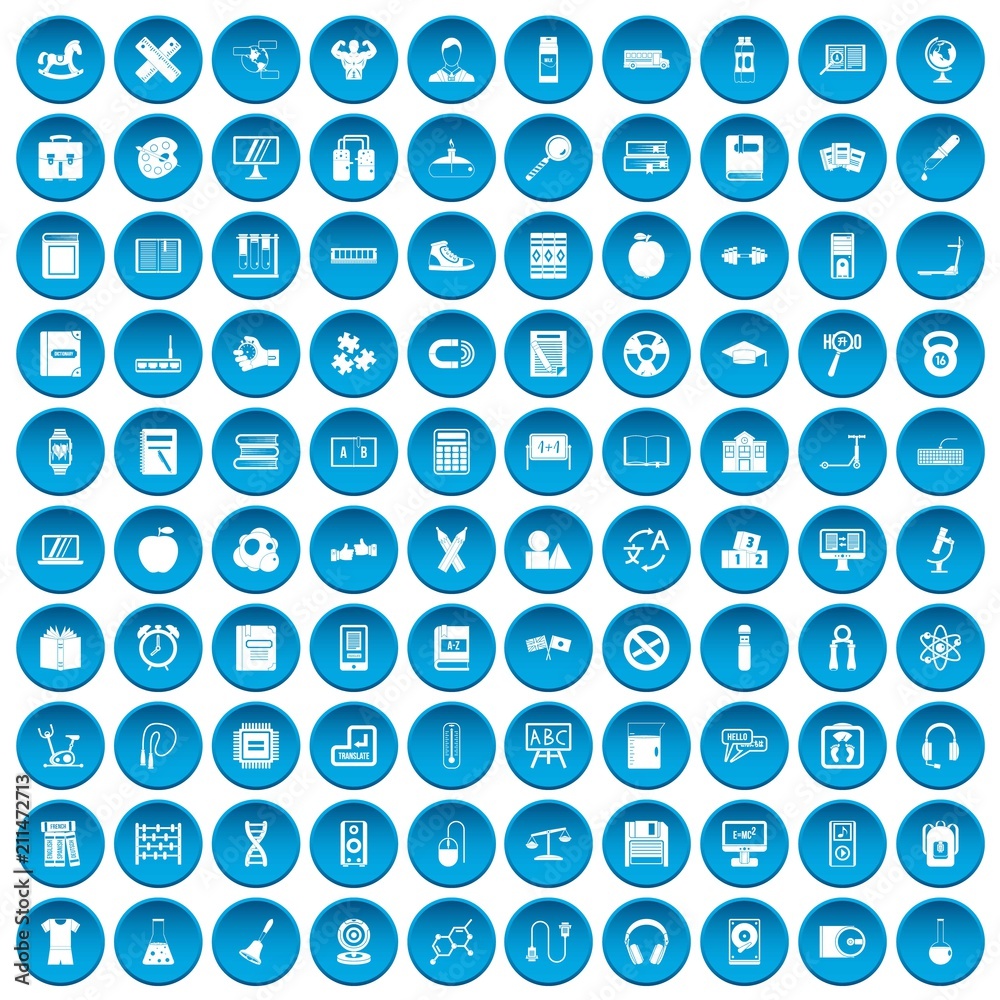 100 learning kids icons set in blue circle isolated on white vectr illustration 100 learning kids icons set in blue circle isolated on white vectr illustration