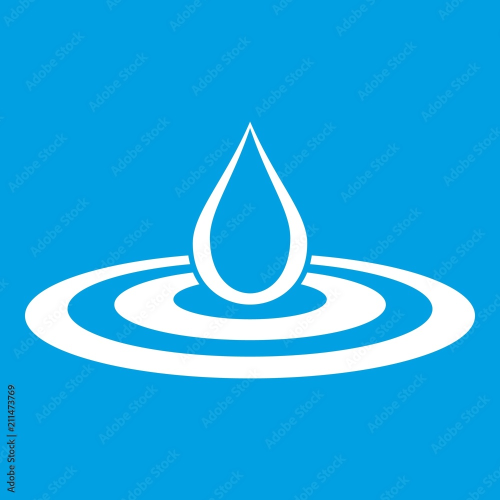 Water drop and spill icon white isolated on blue background vector illustration Water drop and spill icon white isolated on blue background vector illustration